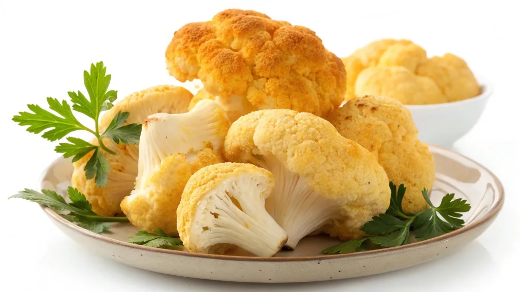 roasted-cauliflower-florets-on-a-plate-garnished-with-fresh-parsley-some-florets-are-in-a-bowl-in-the-background