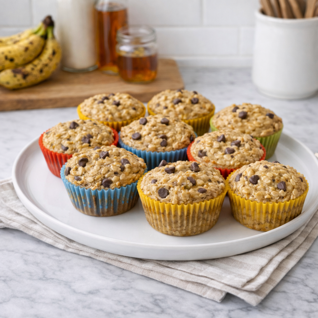 Banana oatmeal breakfast cups served on a plate for a healthy breakfast