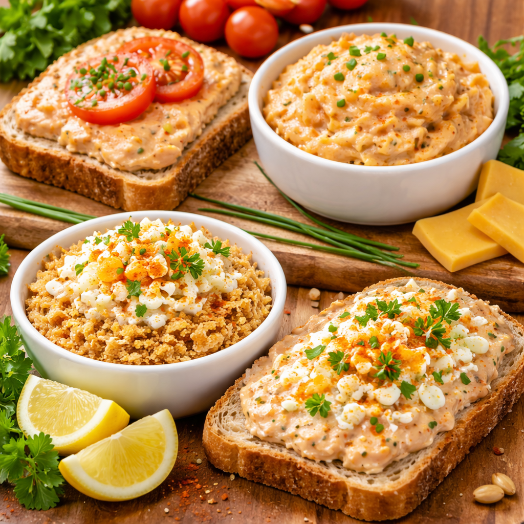 Classic sandwich pastes including tomato cheese paste and mock crab paste