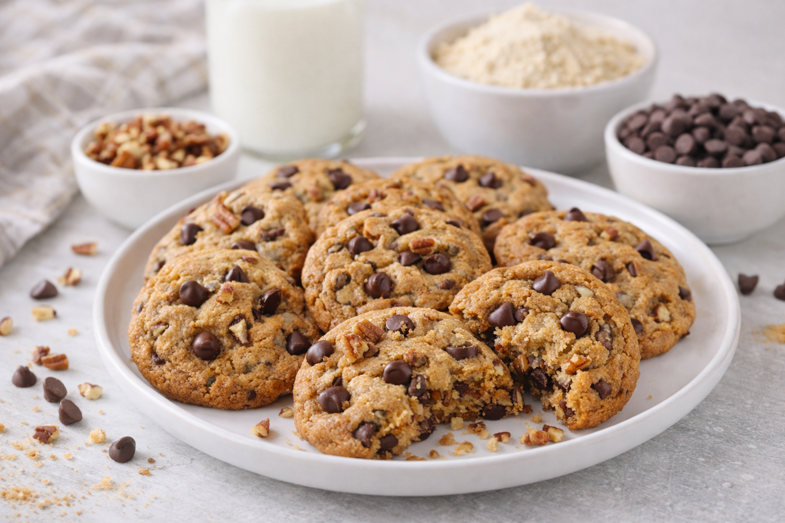 gluten-free chocolate chip cookies made with almond flour served on a plate