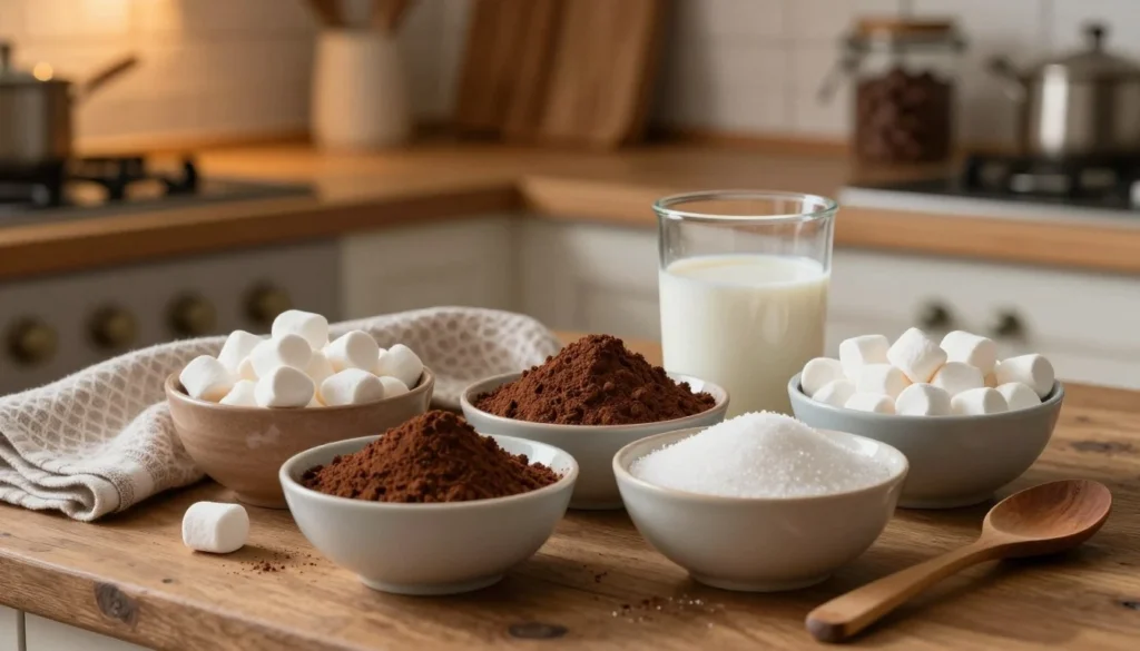 Homemade Hot Chocolate Mix: Quick 5-Minute Pantry Blend Homemade hot chocolate mix ingredients including cocoa powder, sugar, and milk powder