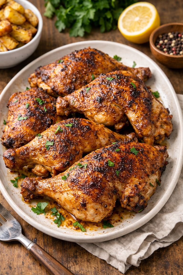 oven baked chicken leg quarters with crispy golden skin