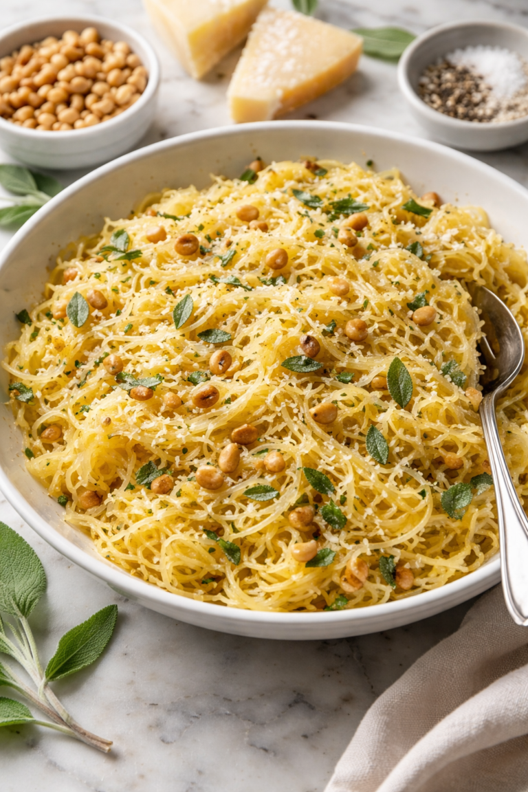 oven roasted spaghetti squash with pine nuts and fresh sage